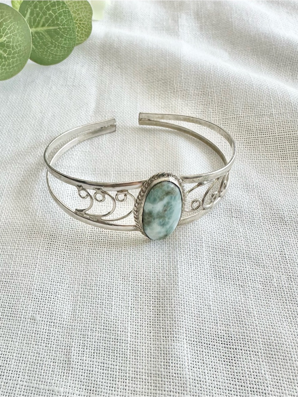 Vintage sterling silver 925 artisan style gemstone open-cuff bracelet